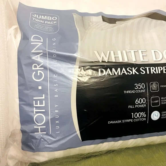 NIP (2) Standard Down Damask Stripe Pillows - Picture 4 of 5